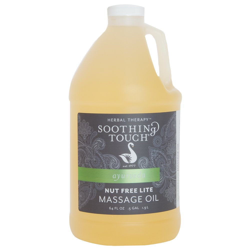 Soothing Touch Nut Free Oil half-gallon bottle provides deep moisture for skin and safe facial use.