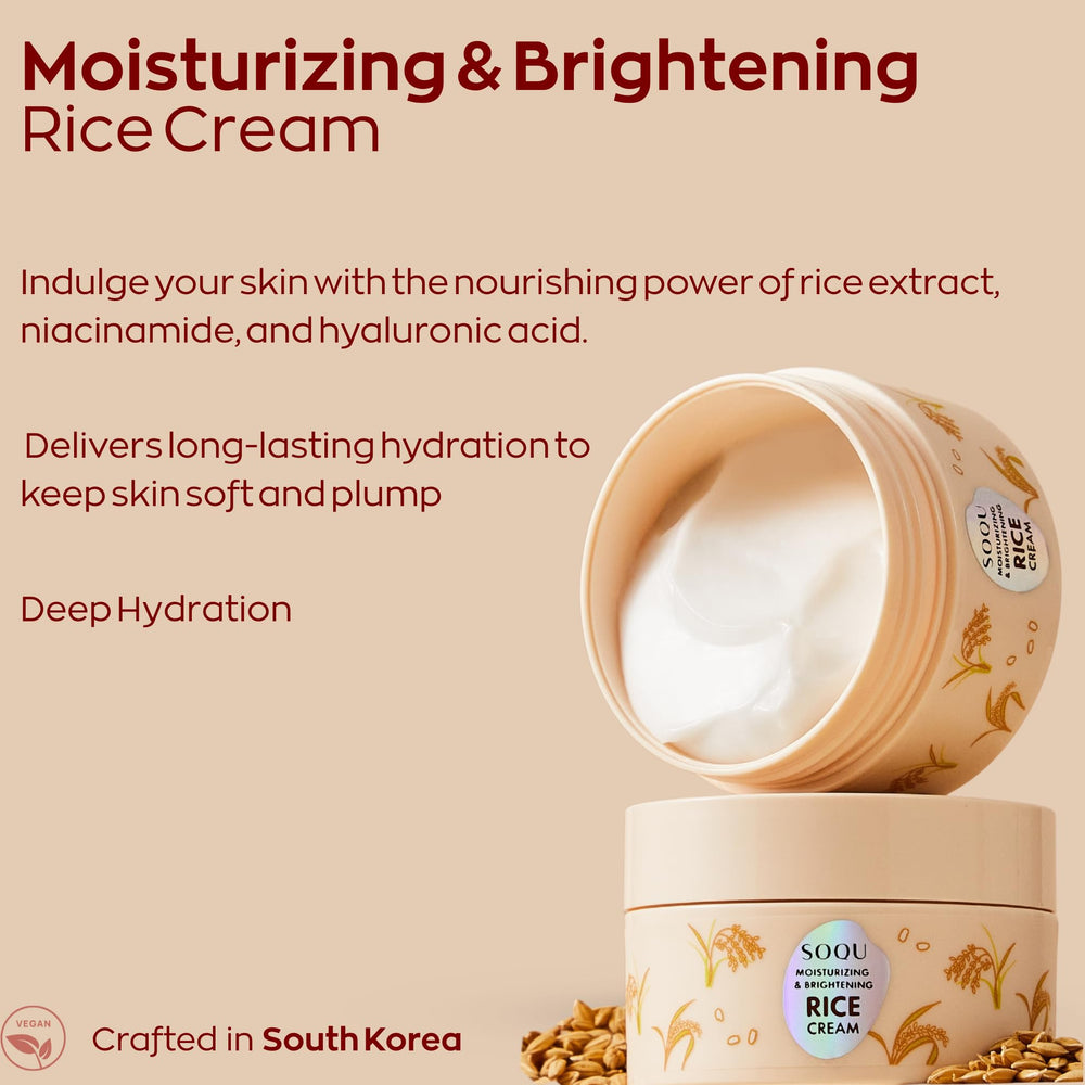 SOQU Moisturizing Rice Cream bottle application for daily use