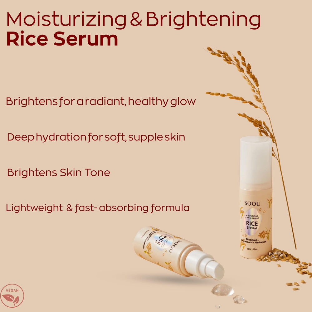 SOQU Rice Serum dropper-action demonstrates quick absorption for daily use.
