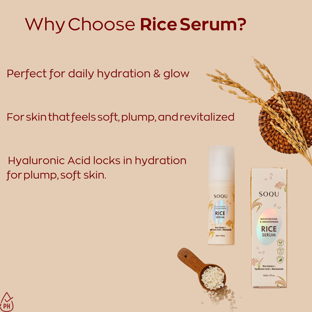 SOQU Rice Serum texture on hand shows a lightweight, non-greasy finish.