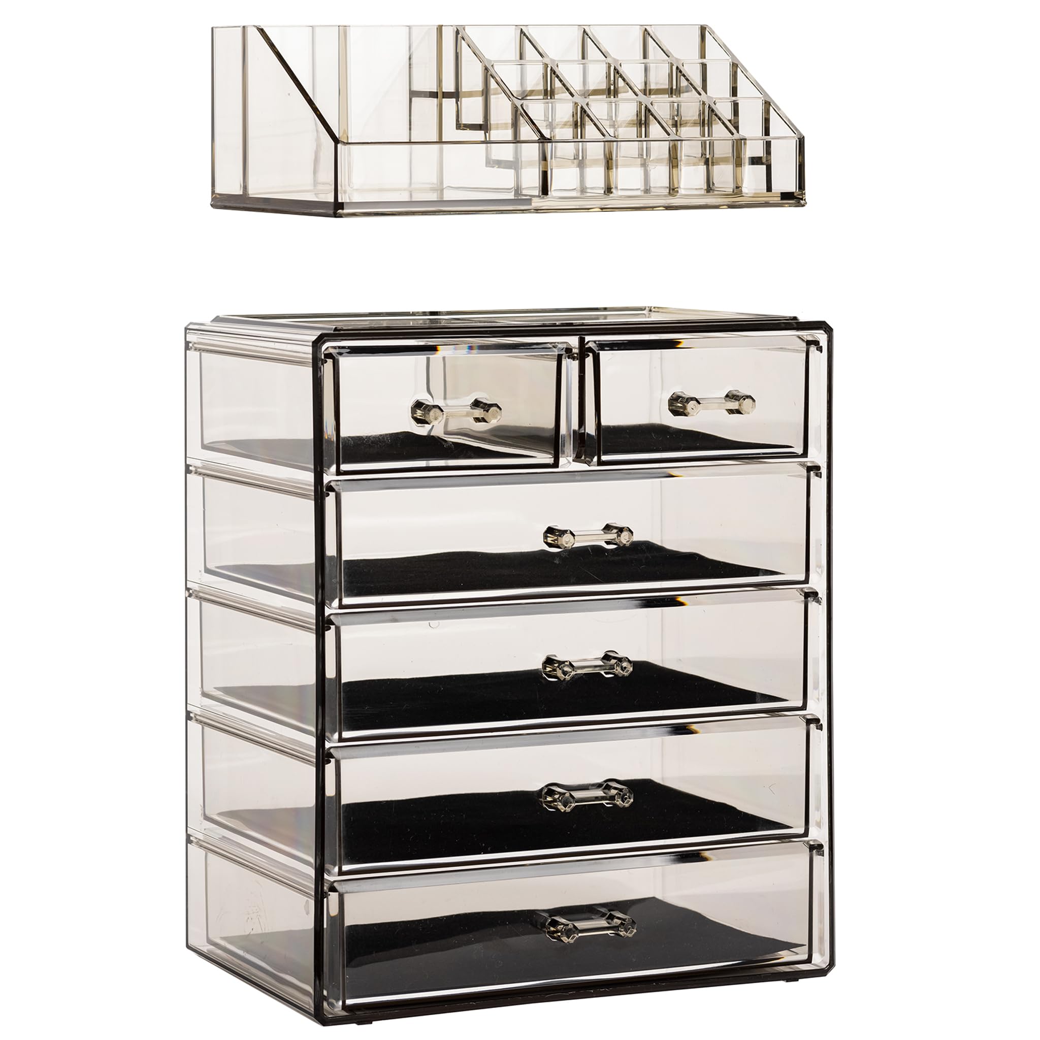 Sorbus acrylic makeup organizer black tint finish complements modern desks.