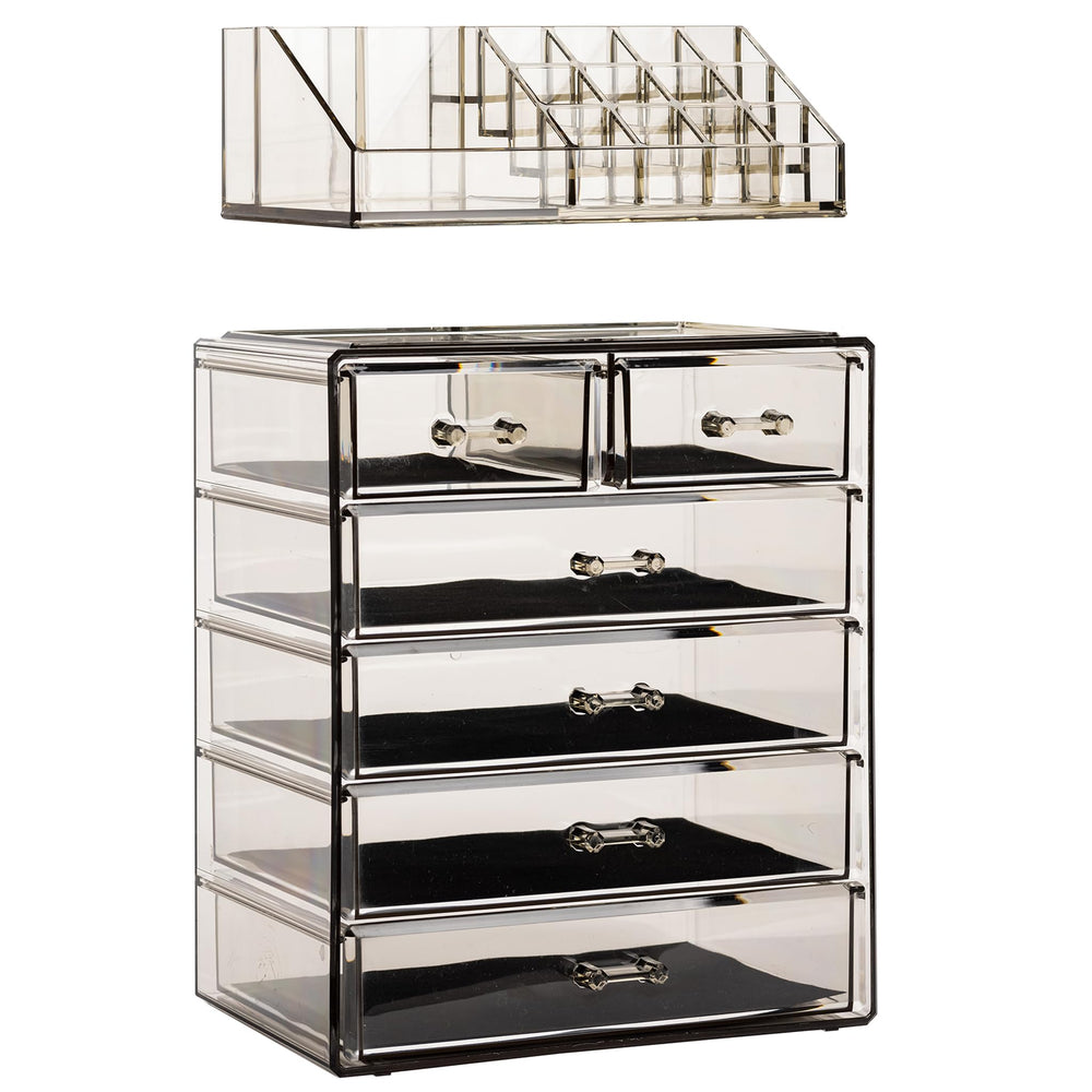 Sorbus acrylic makeup organizer black tint finish complements modern desks.