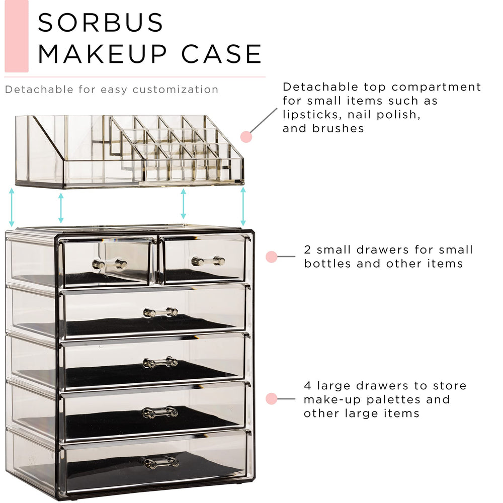 Sorbus acrylic makeup organizer brush lipstick slots for quick beauty routines.
