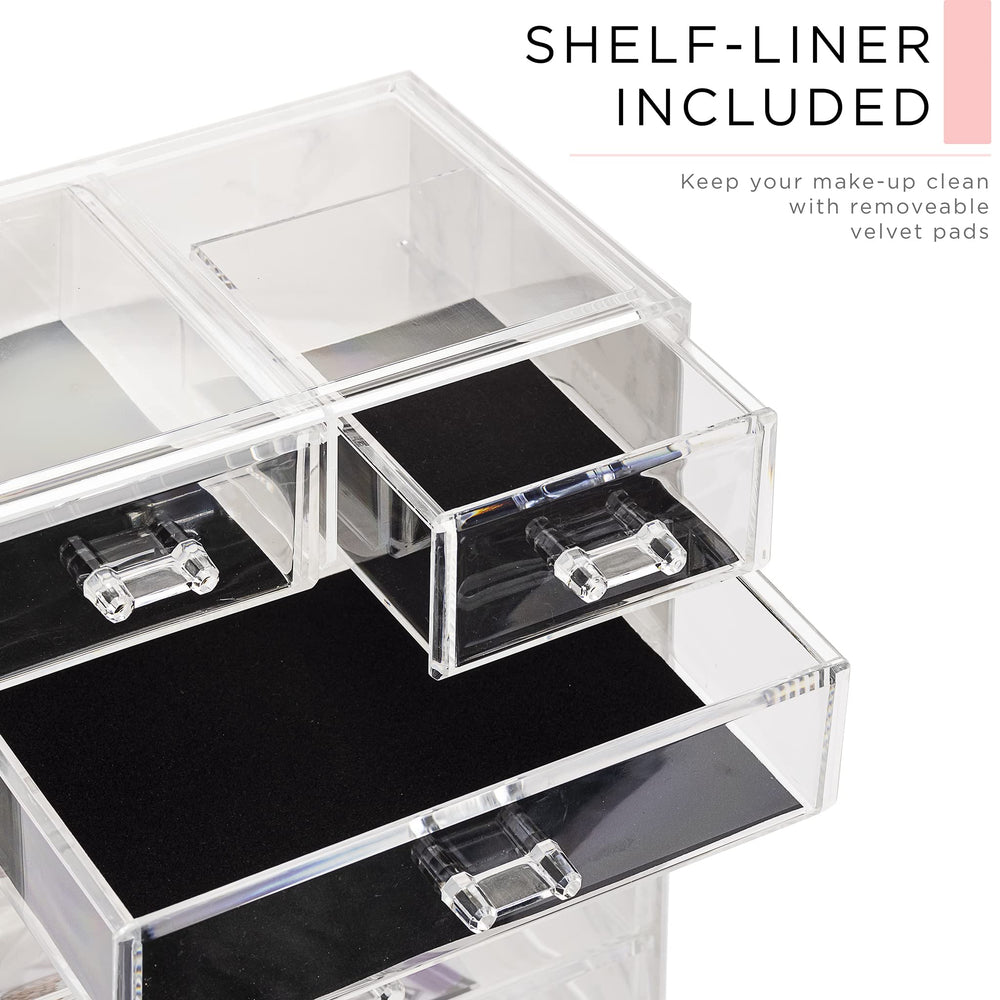 Sorbus compact vanity organizer marble print fits compact spaces while maximizing storage.