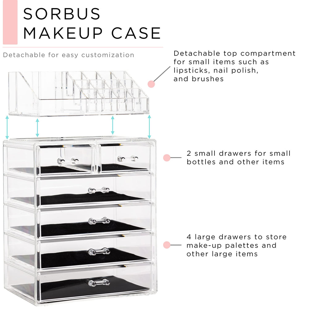 Sorbus small side drawers provide organized space for liners, brow products, and accessories.