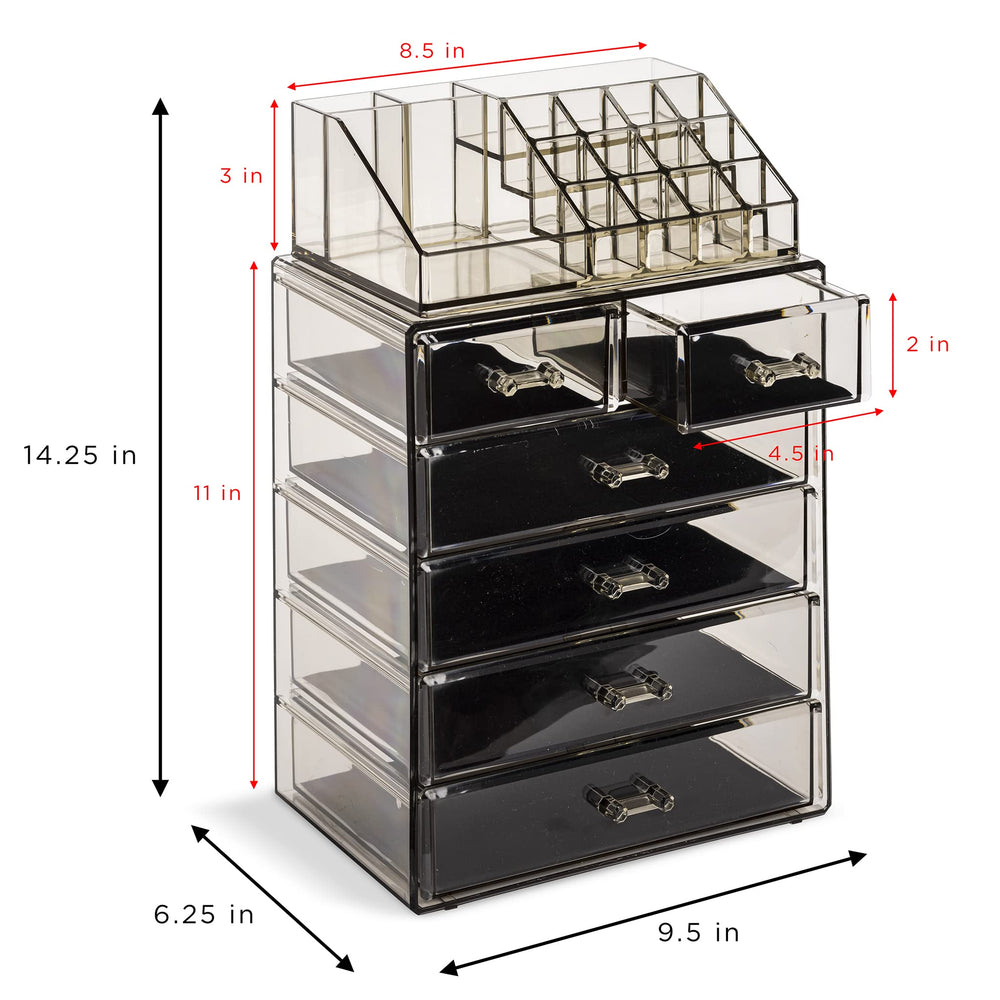 Sorbus acrylic makeup organizer small side drawers store lipsticks and tools.
