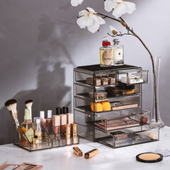 Sorbus acrylic makeup organizer wide drawer sections neatly hold palettes and cosmetics.
