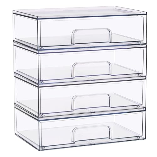 Sorbus acrylic storage containers full set on bathroom counter for vanity organization.