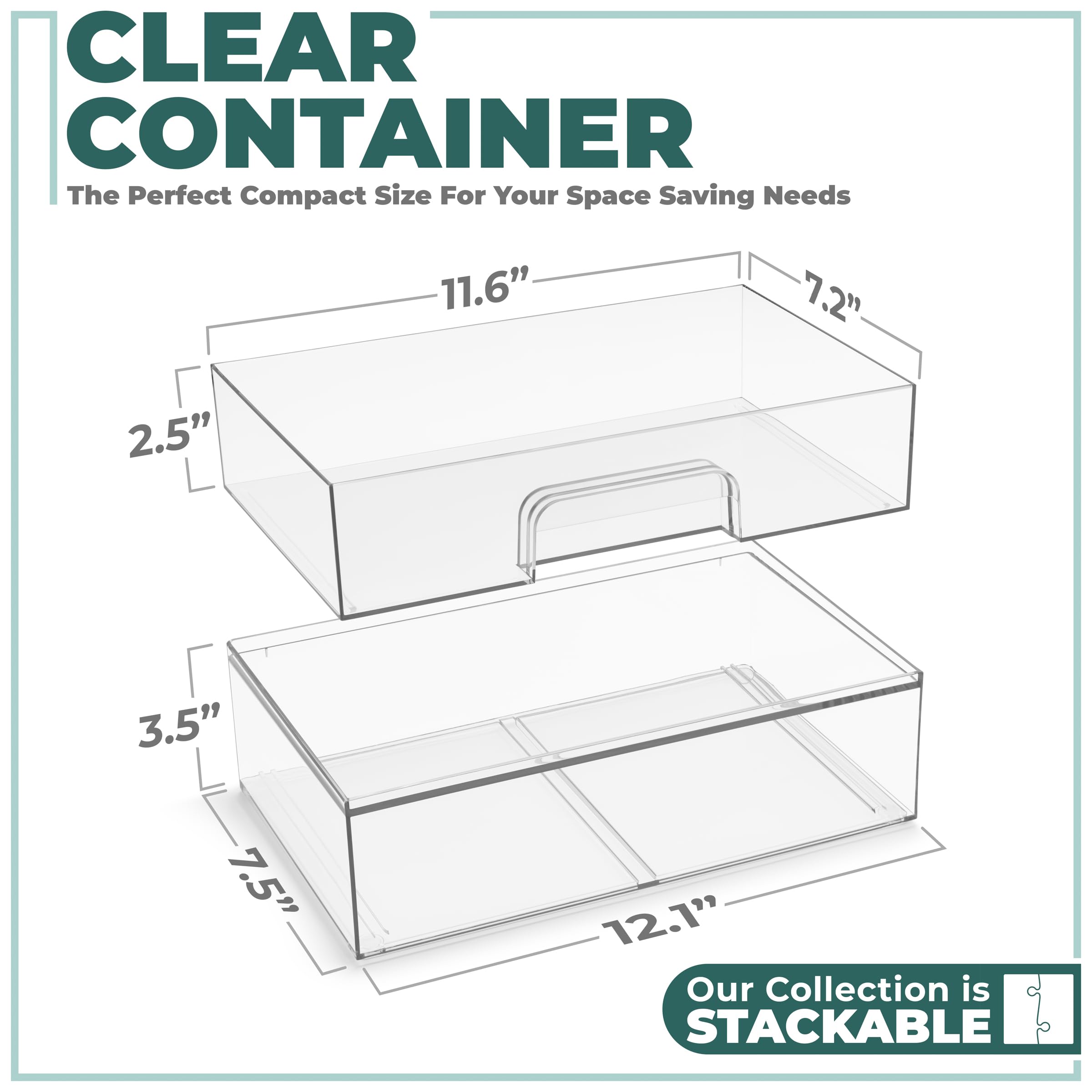 Sorbus acrylic storage containers stacked to maximize vertical bathroom storage.