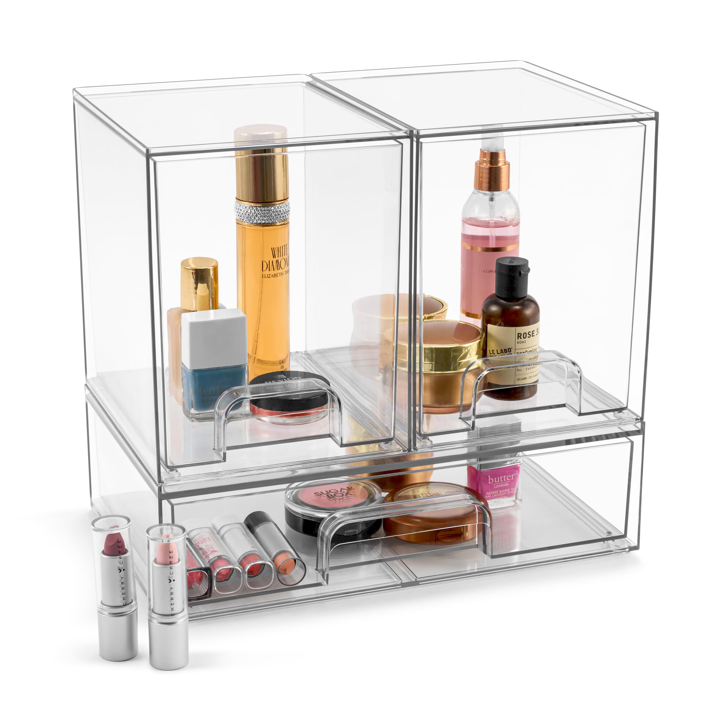 Sorbus acrylic storage stackable-design showcases versatile vertical configuration options.