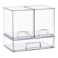 Sorbus acrylic storage wide-drawer shows clear organization for cosmetics and bathroom essentials.