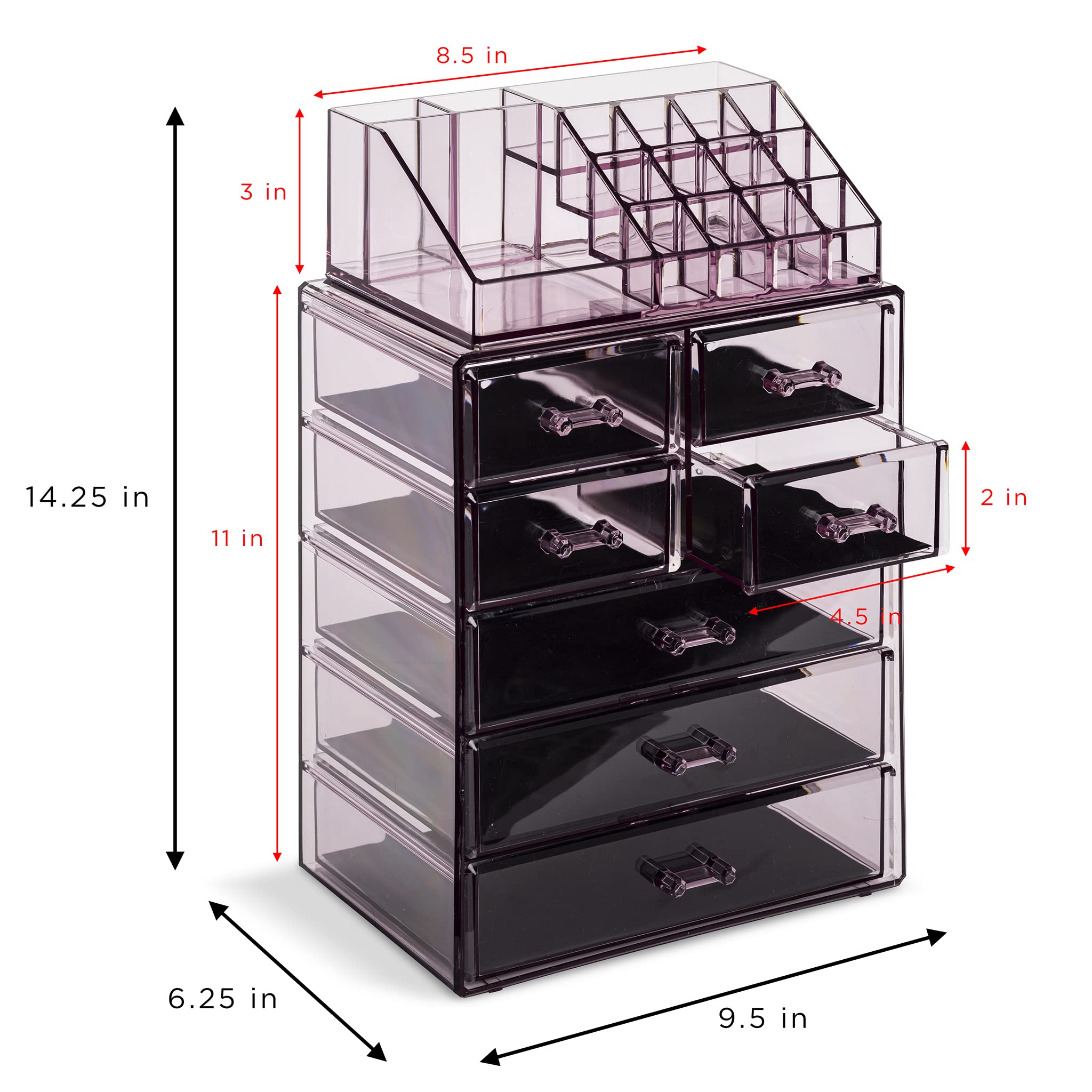 Sorbus Clear Cosmetic Organizer drawers extended with smooth glide for effortless retrieval.