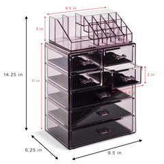 Sorbus Clear Cosmetic Organizer drawers extended with smooth glide for effortless retrieval.