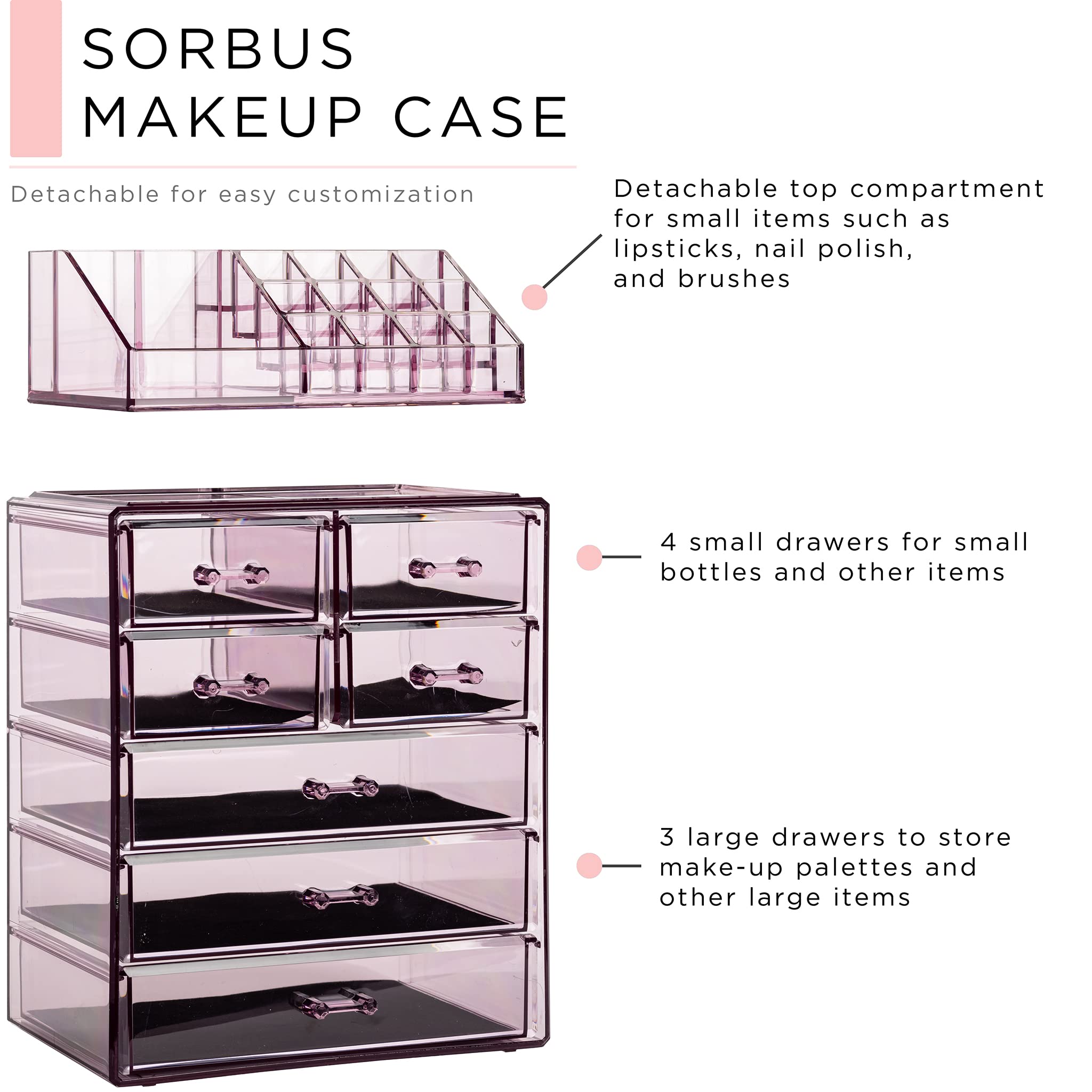 Sorbus Clear Cosmetic Organizer on a dresser offers neat display and easy access.