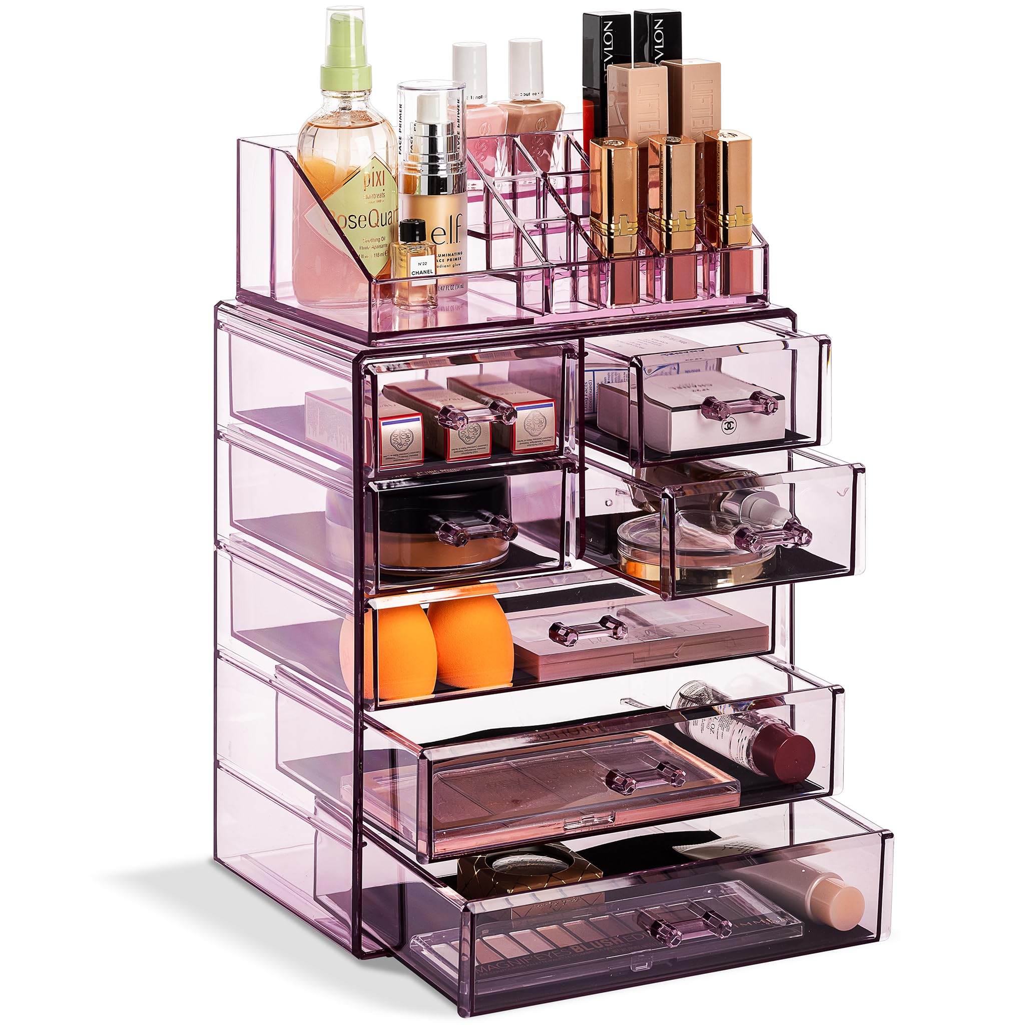 Sorbus Clear Cosmetic Makeup Organizer front view for easy vanity organization.