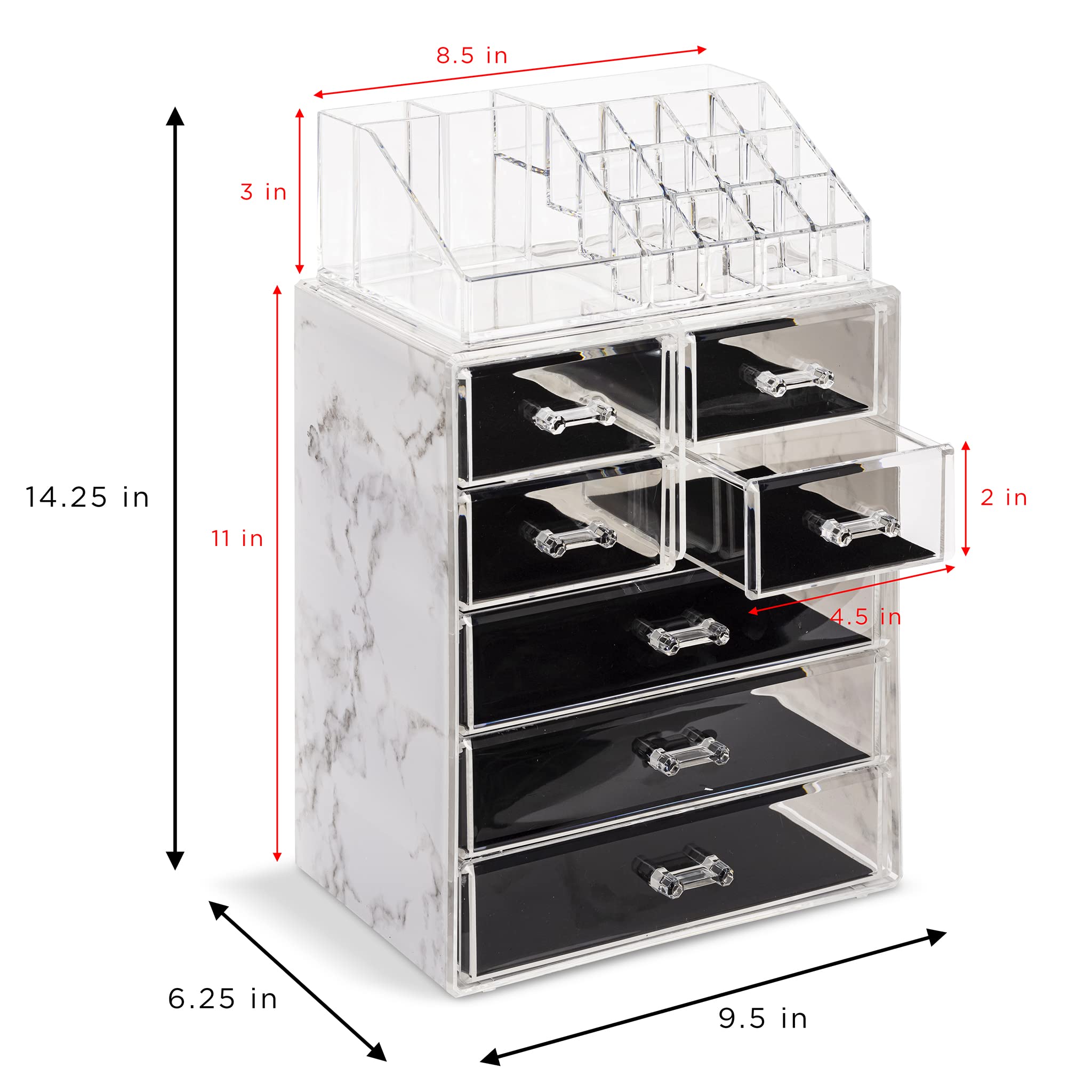 Sorbus makeup organizer clear case highlighting accessible top compartments for small items