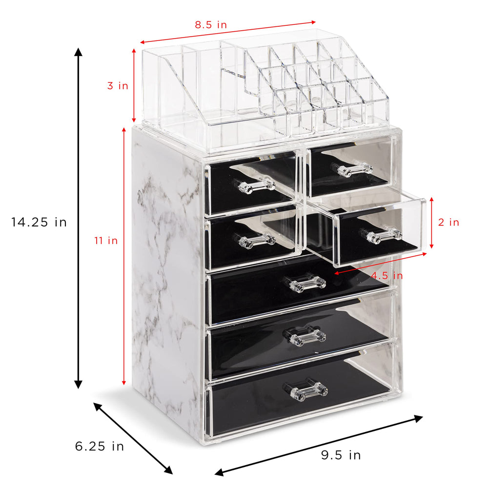 Sorbus makeup organizer clear case highlighting accessible top compartments for small items