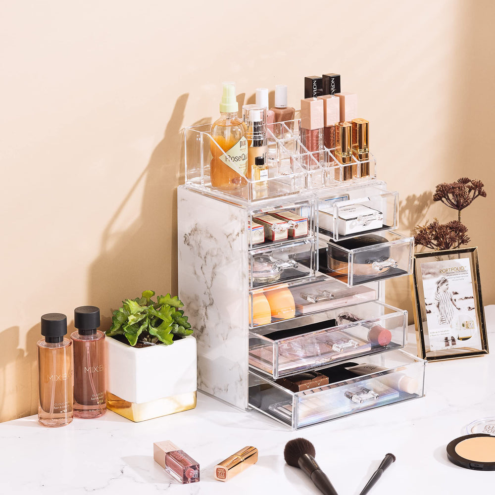 Sorbus makeup organizer on dresser display enhances vanity organization and decor
