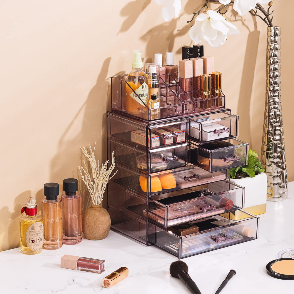 Sorbus Jewelry storage beside makeup case keeps accessories neatly organized.