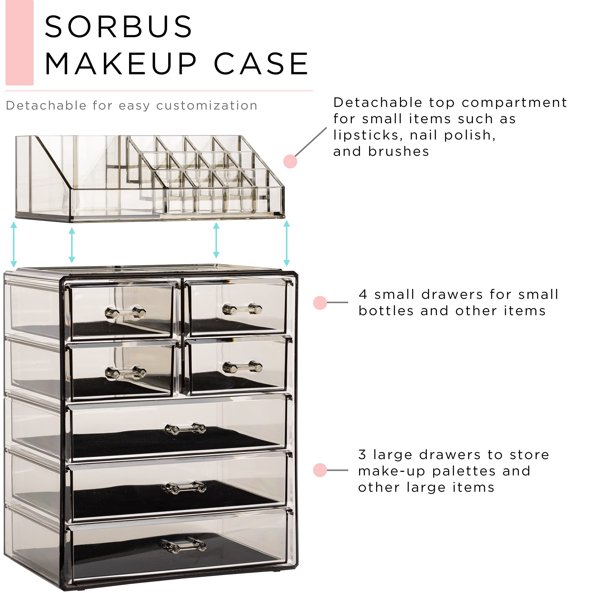 Sorbus brush and jewelry area keeps accessories neatly separated and visible.