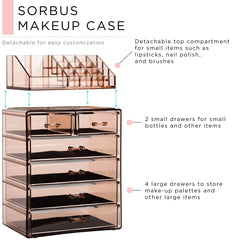 Sorbus wide and small compartments offer versatile storage for brushes, jewelry, and cosmetics.