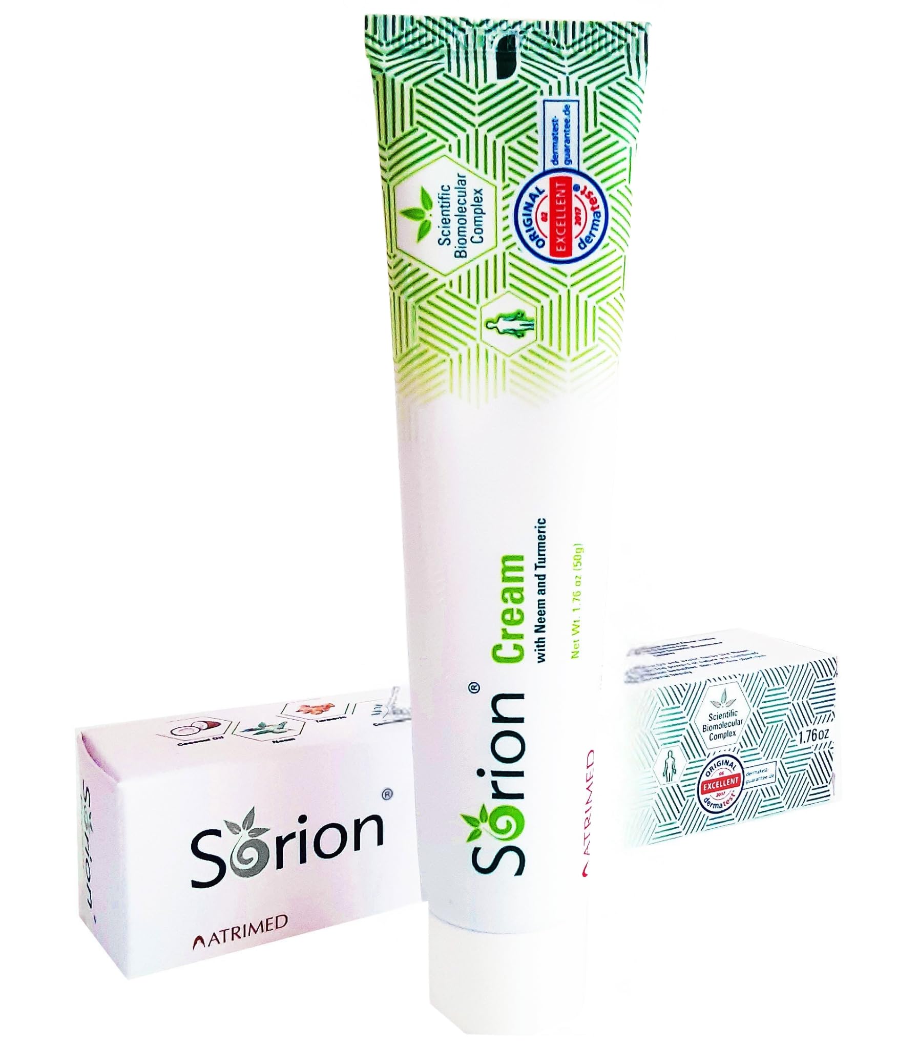 Sorion Cream bottle closeup highlighting rich hydration from herbal formula