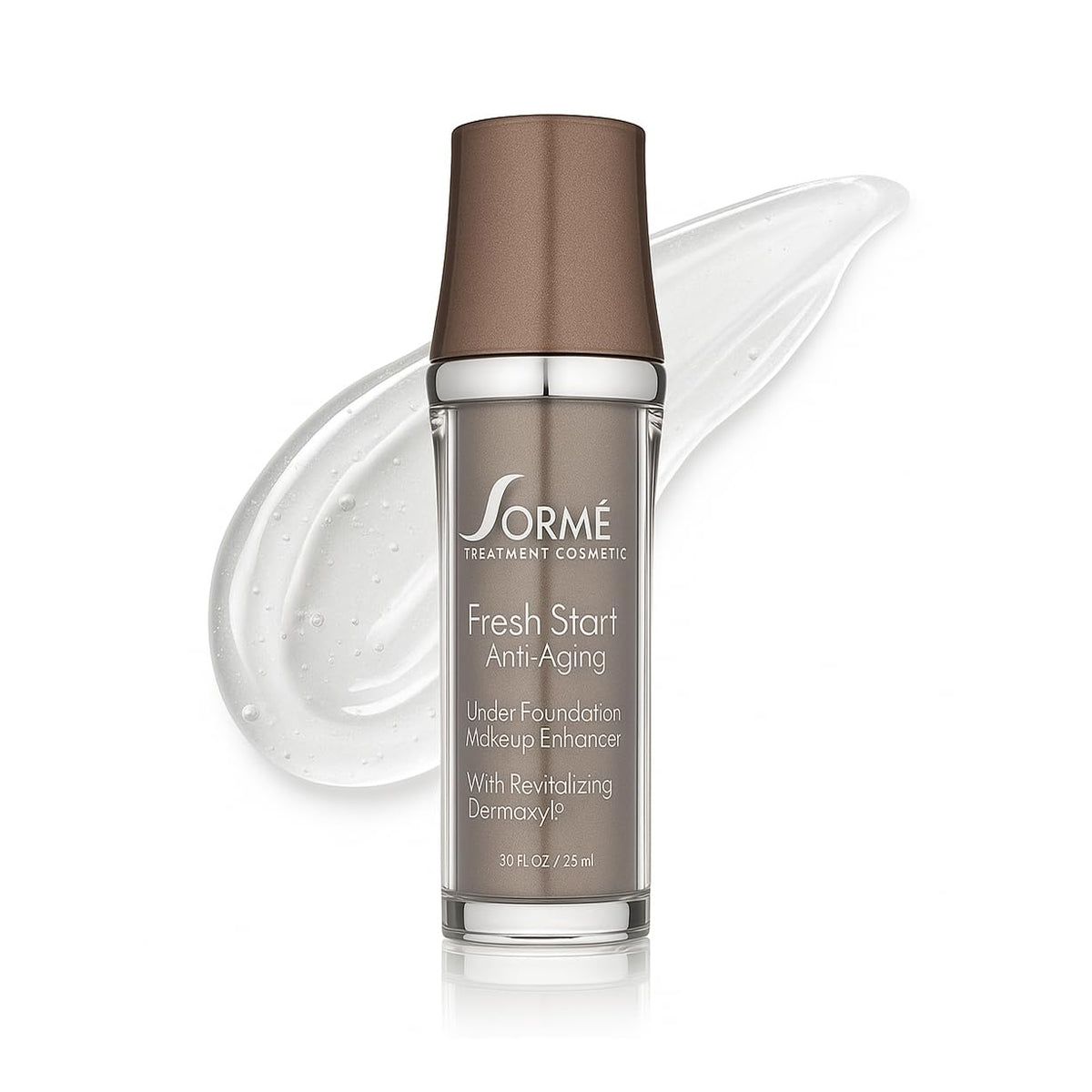 SORMÉ Fresh Start Primer bottle demonstrates wrinkle filling for smoother skin prep.