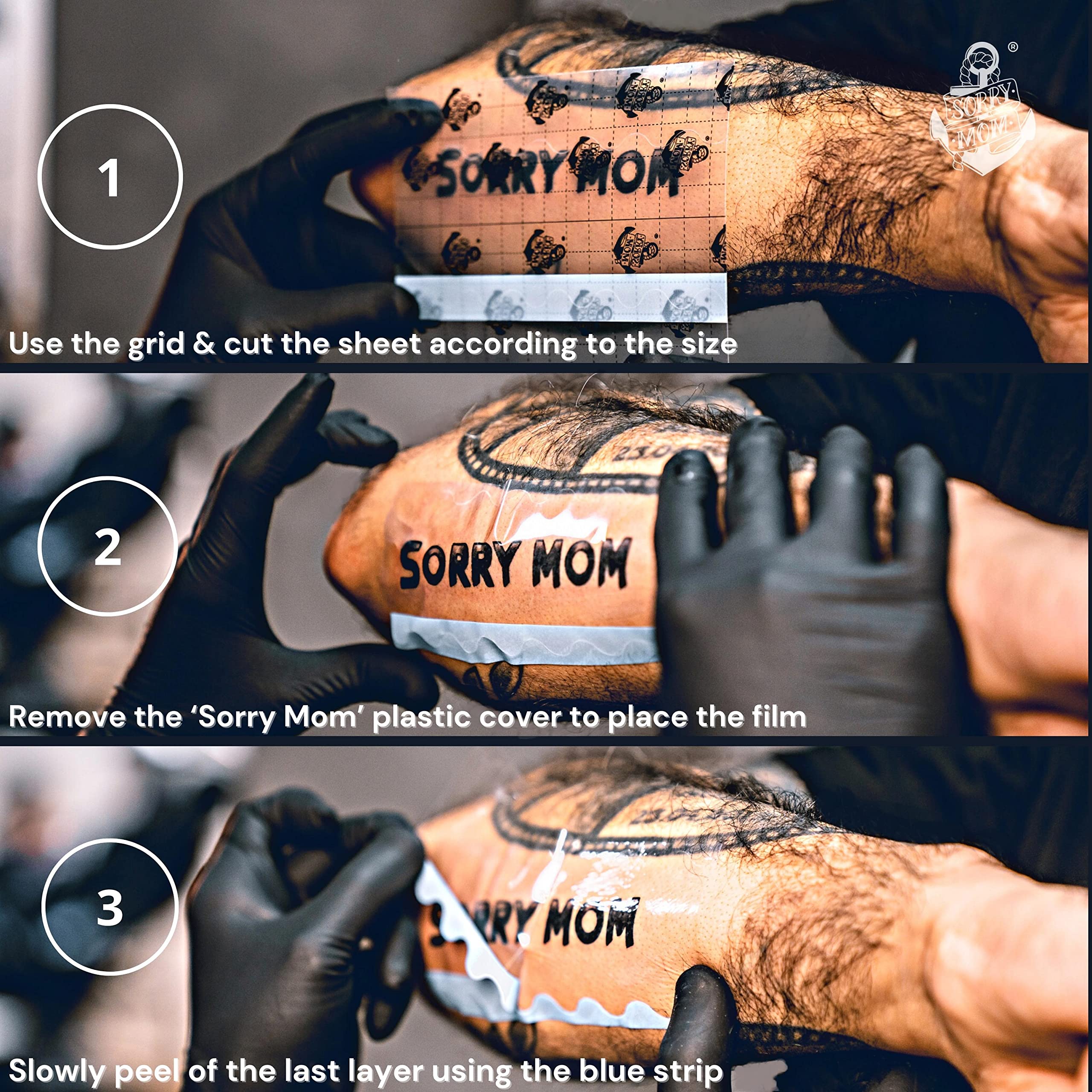 Sorry Mom tattoo bandage professional collaboration with Myke Chambers endorses trusted protection.