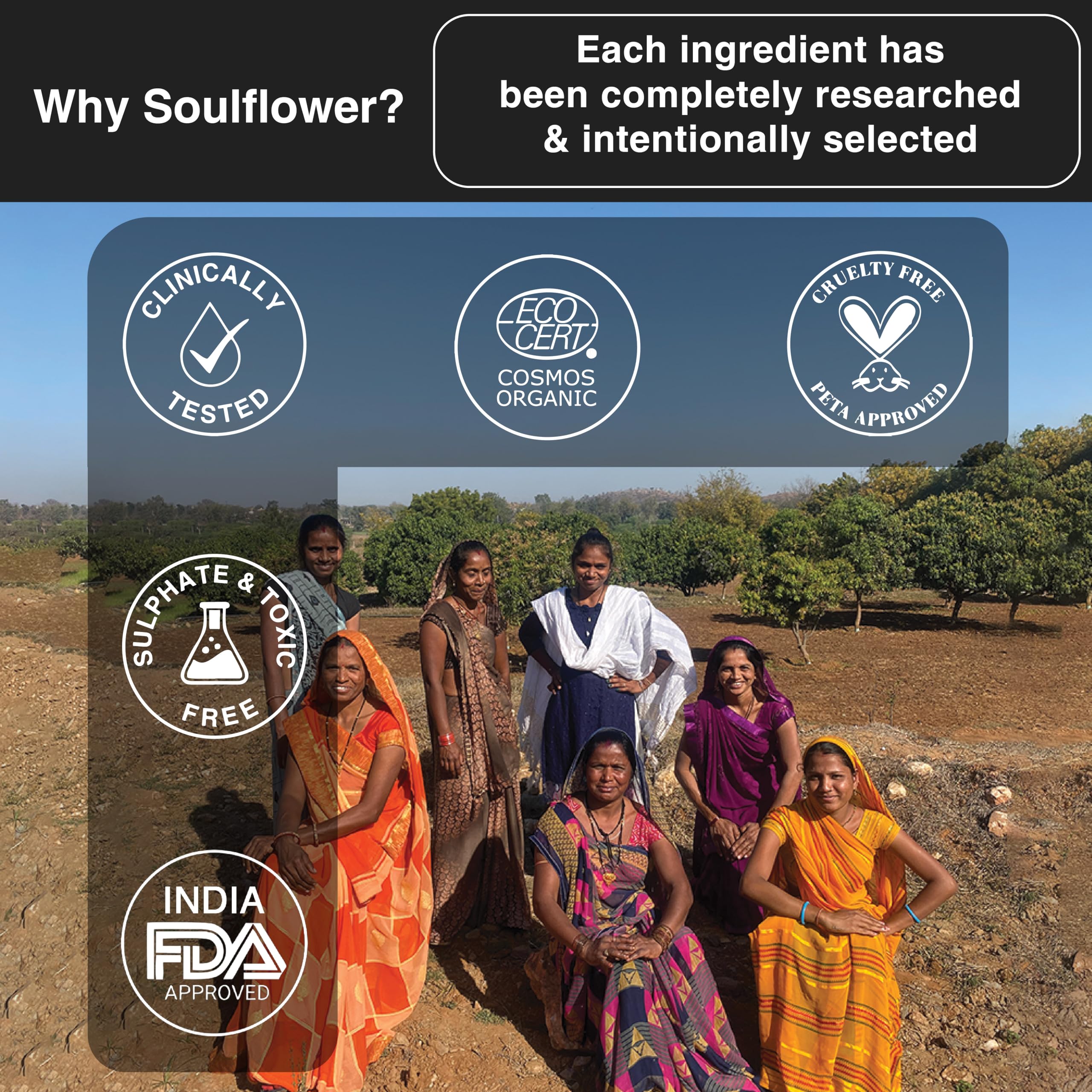Soulflower packaging 30ml label clearly communicates compact, travel-friendly serum.