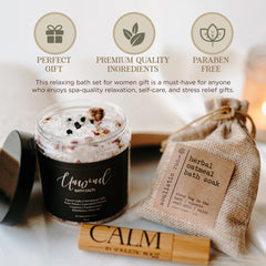 Soulistic Root oatmeal lavender soak dissolving in a warm bath.