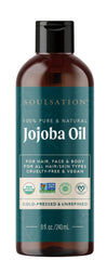 SOULSATION jojoba oil bottle 8oz, pure and cold-pressed hydration for skin and hair.