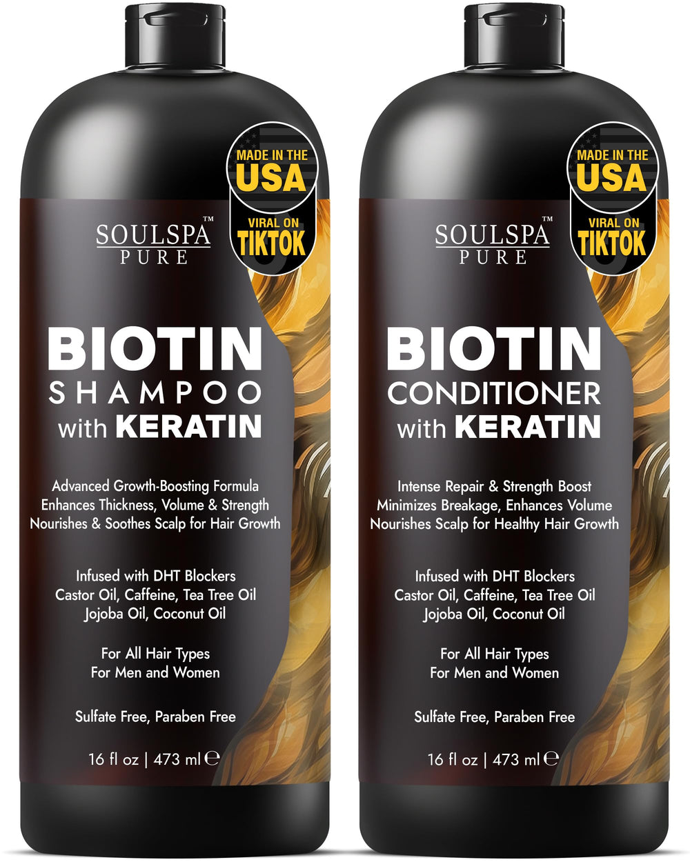 SOULSPA PURE Biotin Shampoo bottle shows sulfate-free formula for thinning hair care