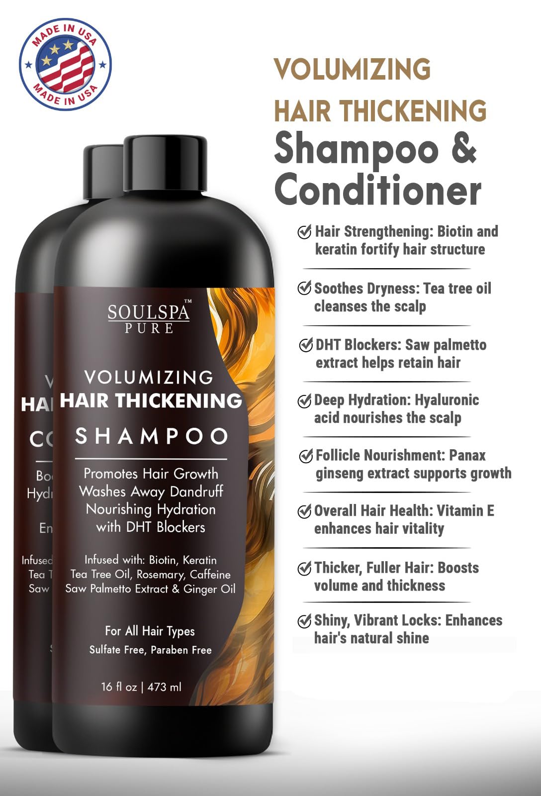 SOULSPA PURE conditioner bottle provides biotin and keratin nourishment for stronger, smoother strands