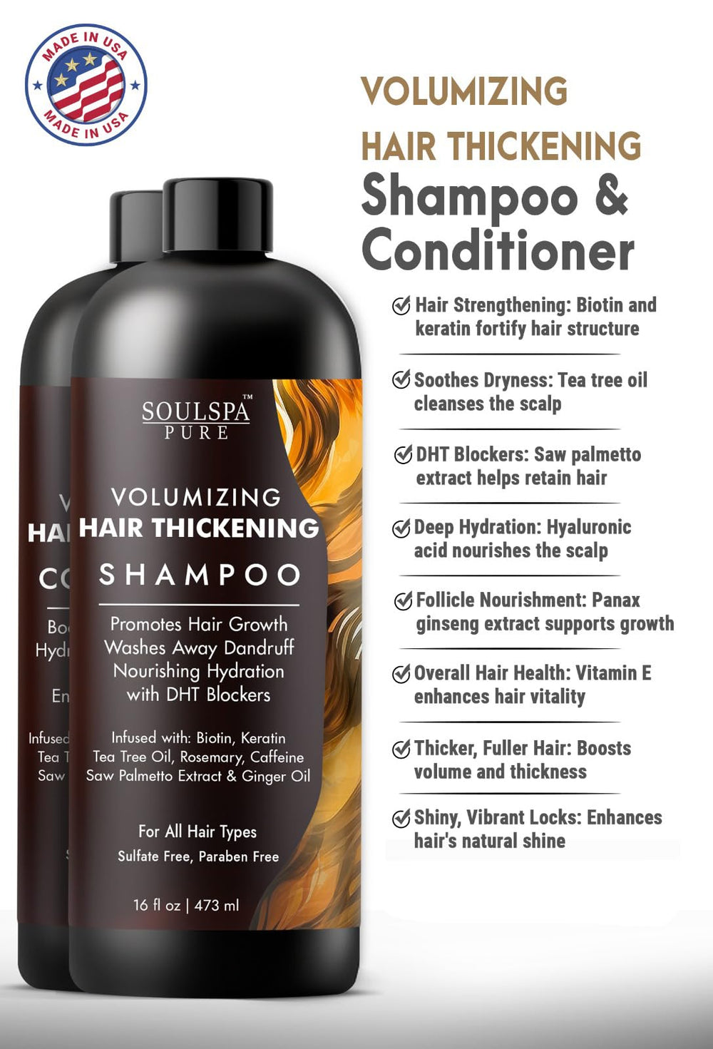 SOULSPA PURE conditioner bottle provides biotin and keratin nourishment for stronger, smoother strands