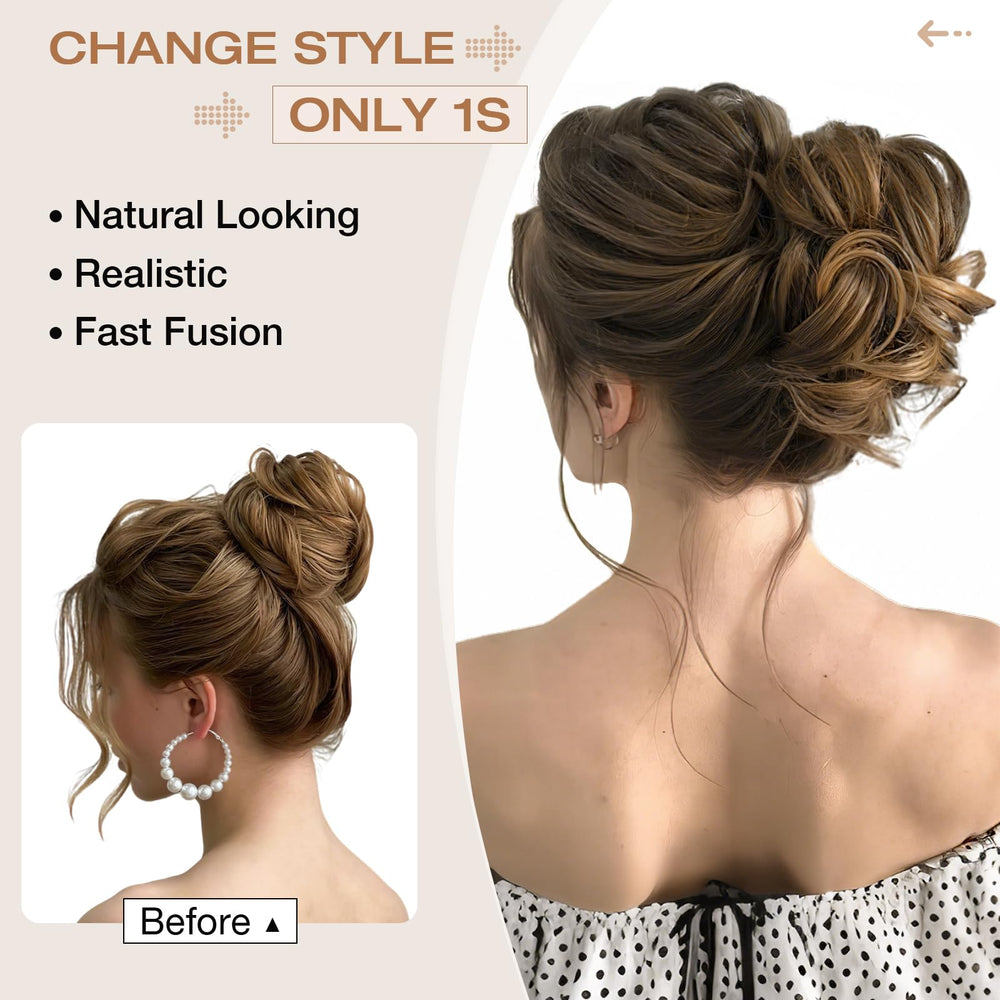 Soulwigger messy bun with five pins demonstrates quick secure styling