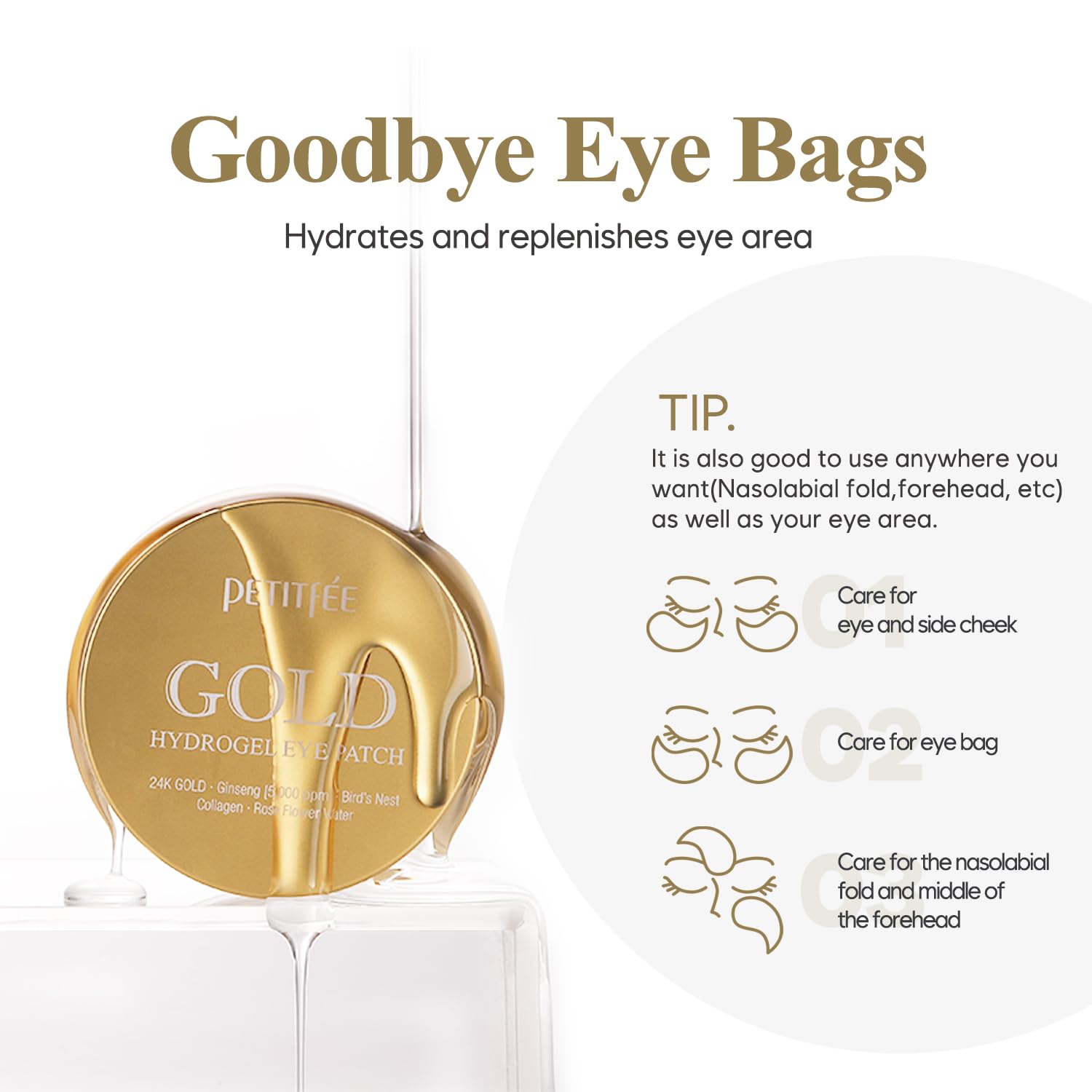 South of France Gold Hydrogel Eye Patch in a relaxing spa-like scene