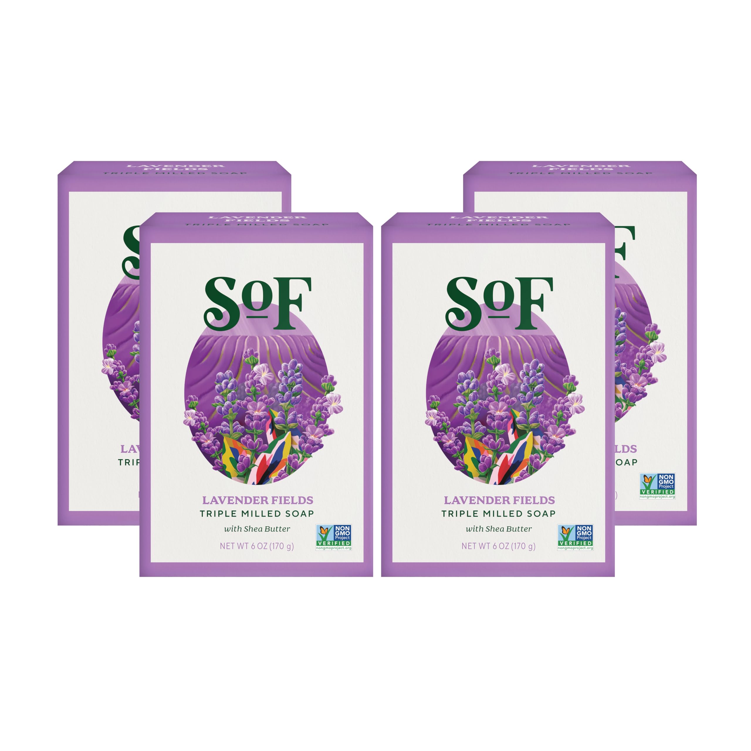 South Of France SoF Lavender Fields bar soap packaging highlights premium cleansing for daily routines.