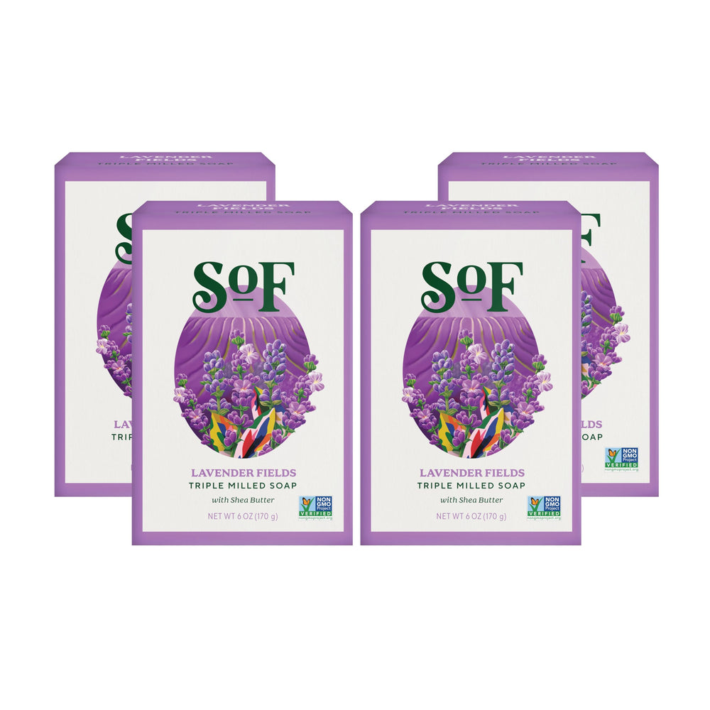 South Of France SoF Lavender Fields bar soap packaging highlights premium cleansing for daily routines.