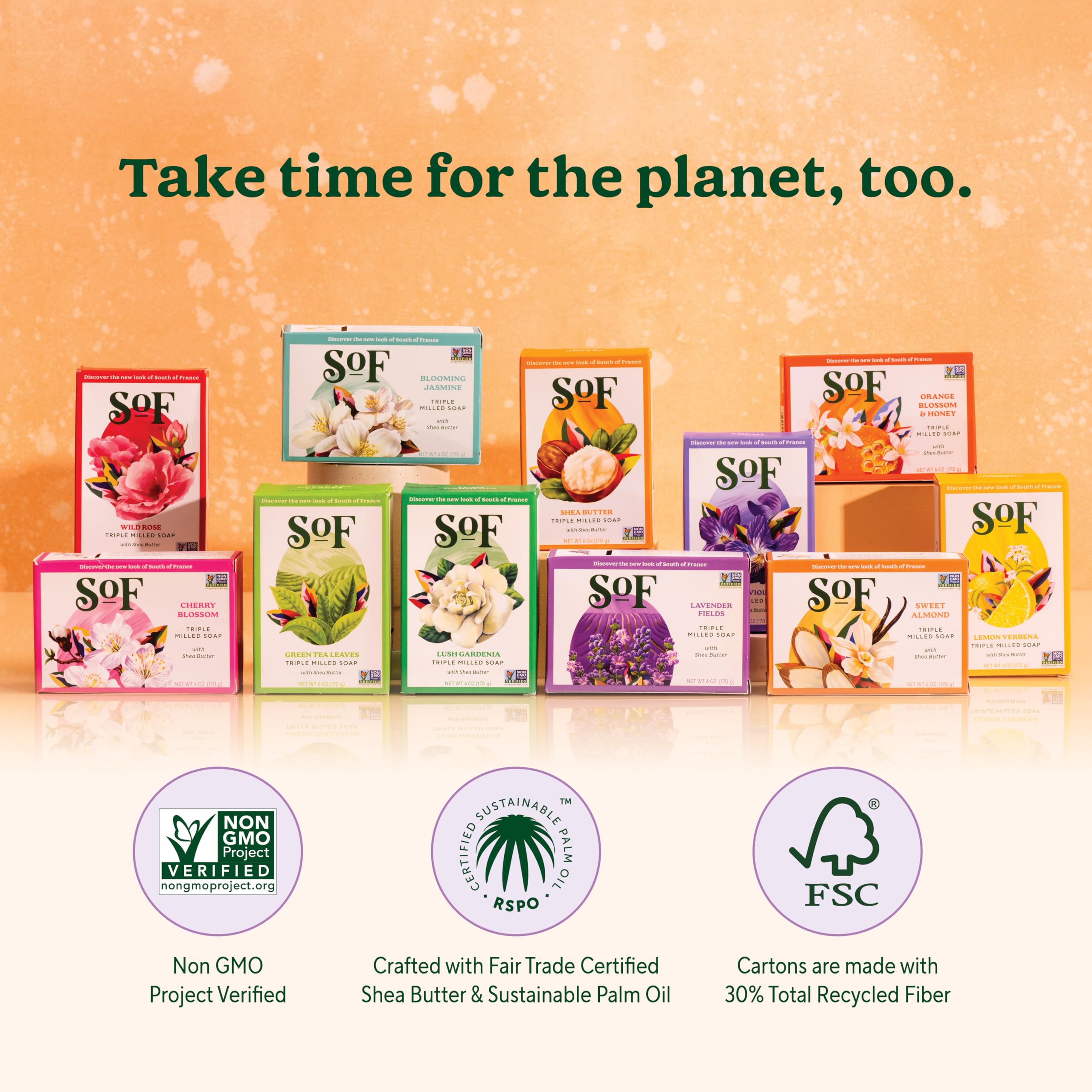 South Of France SoF vegan cruelty-free badge signals ethical, eco-conscious choice.
