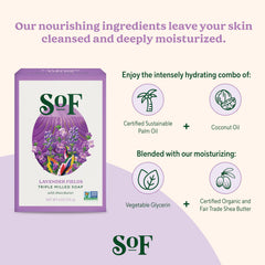 South Of France SoF Lavender Fields fragrance close-up conveys calming aroma for stress-free showers.