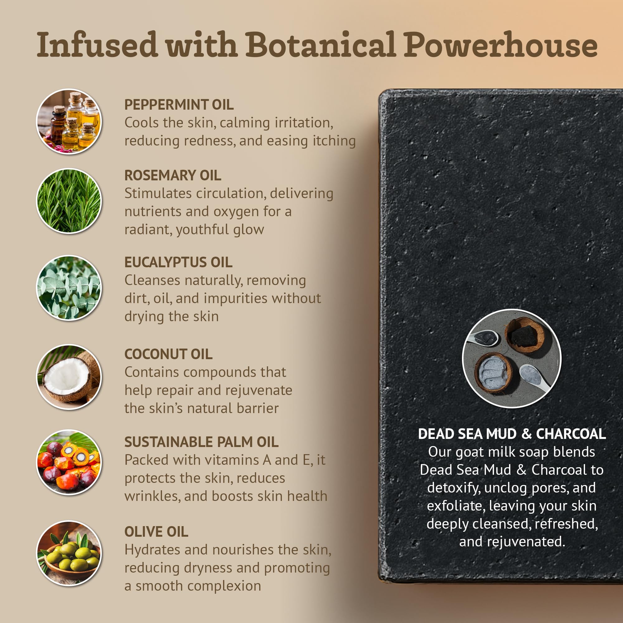 Southern Natural charcoal soap peppermint oil image suggests refreshing scent and cooling sensation.