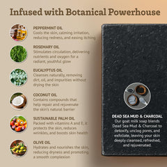 Southern Natural charcoal soap peppermint oil image suggests refreshing scent and cooling sensation.