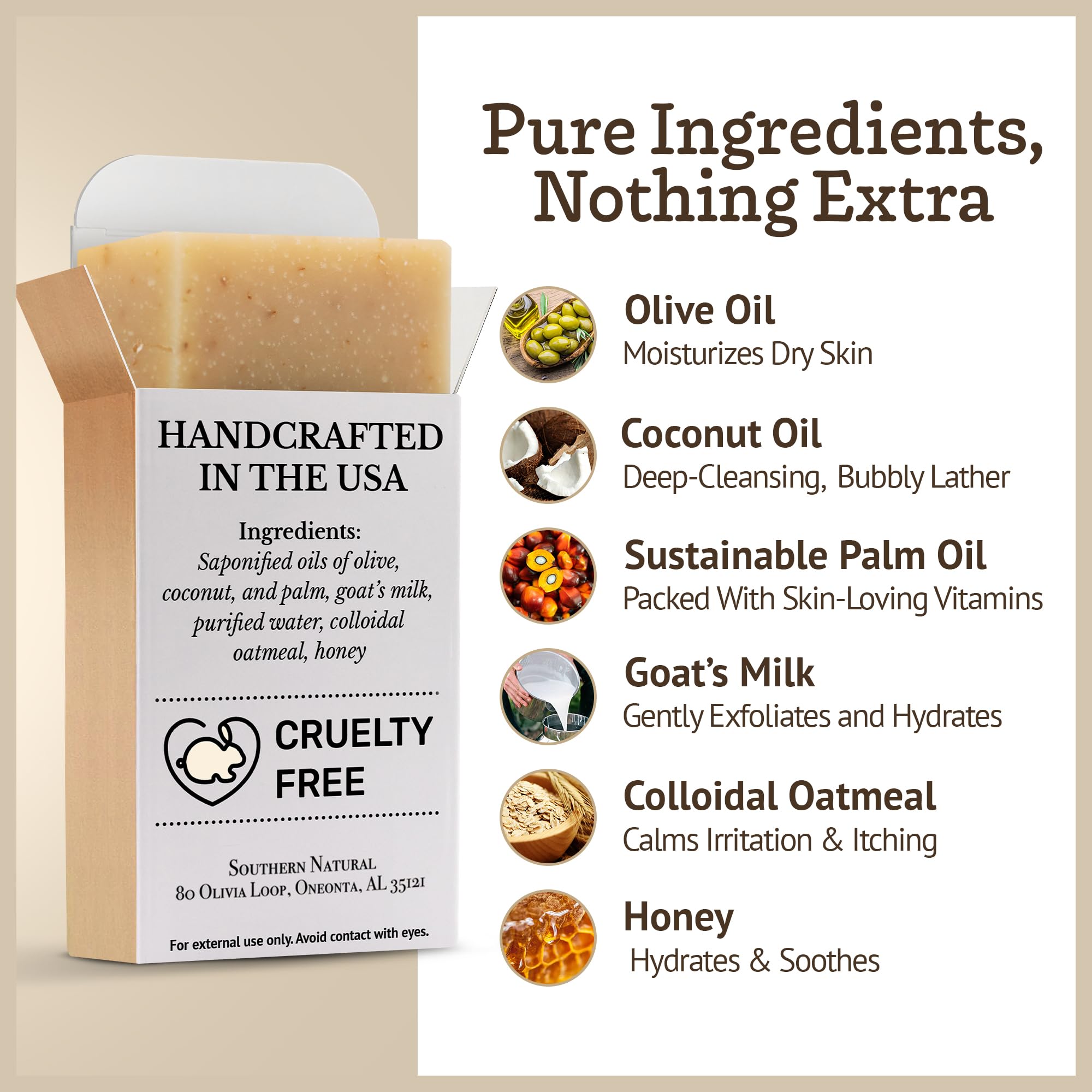 Southern Natural Oatmeal Soap Bar honey droplets on bar close-up for nourishing experience.