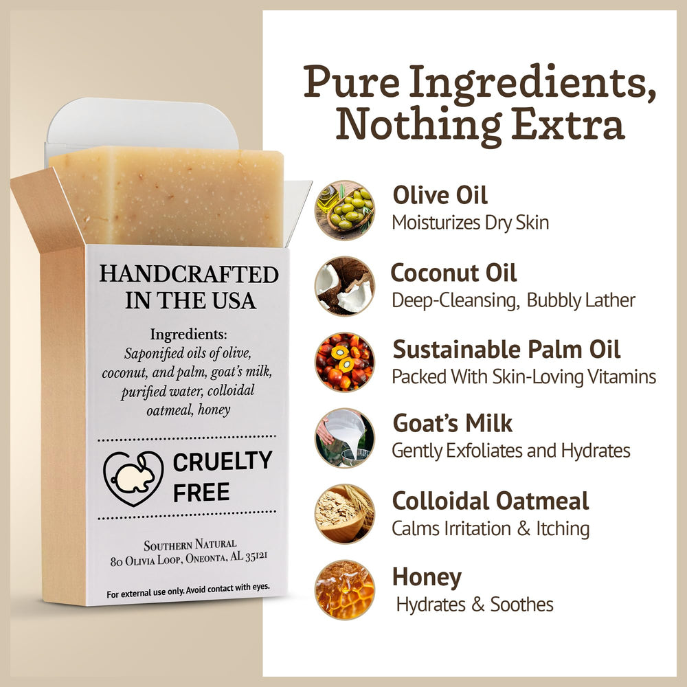 Southern Natural Oatmeal Soap Bar honey droplets on bar close-up for nourishing experience.