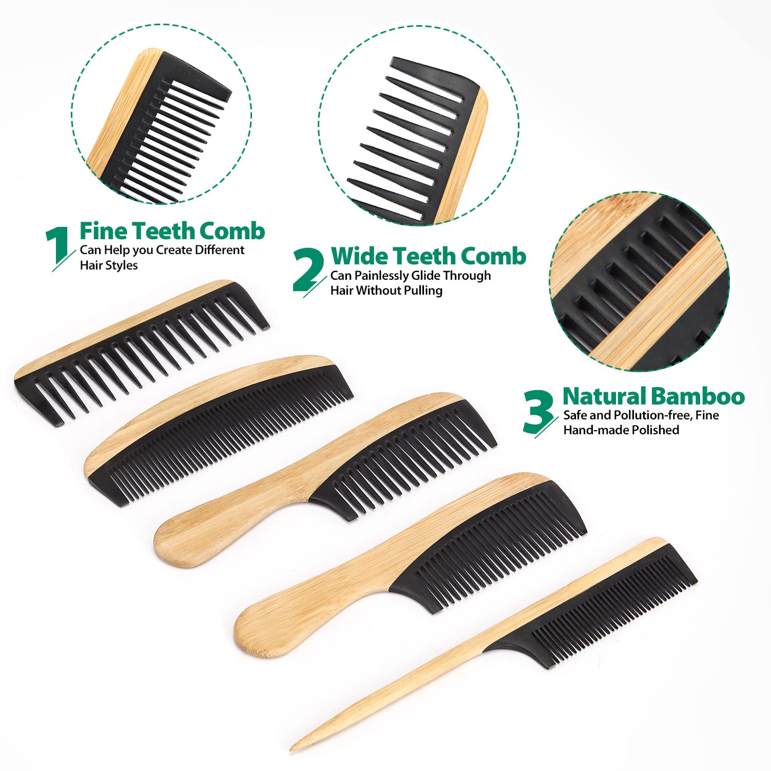SouxMux bamboo anti-static fine-tooth comb for precise styling and parting