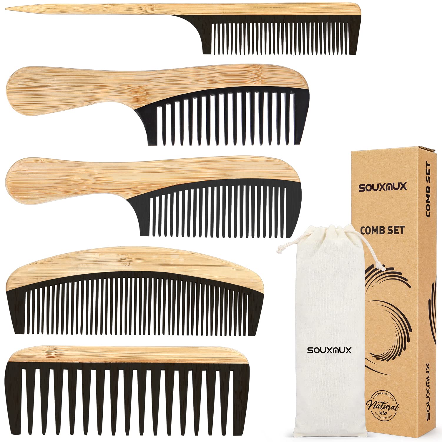 SouxMux bamboo anti-static wide-tooth comb ready for gentle detangling and smoothing