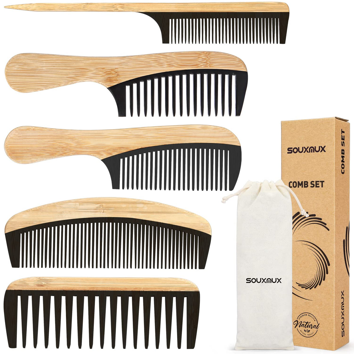SouxMux bamboo anti-static wide-tooth comb ready for gentle detangling and smoothing