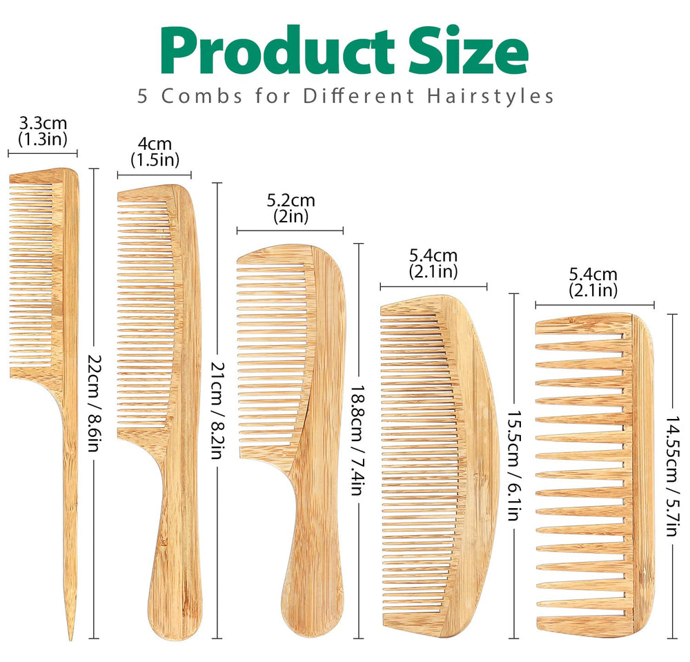 SouxMux bamboo comb set fine-tooth close-up promoting precise styling without snagging.