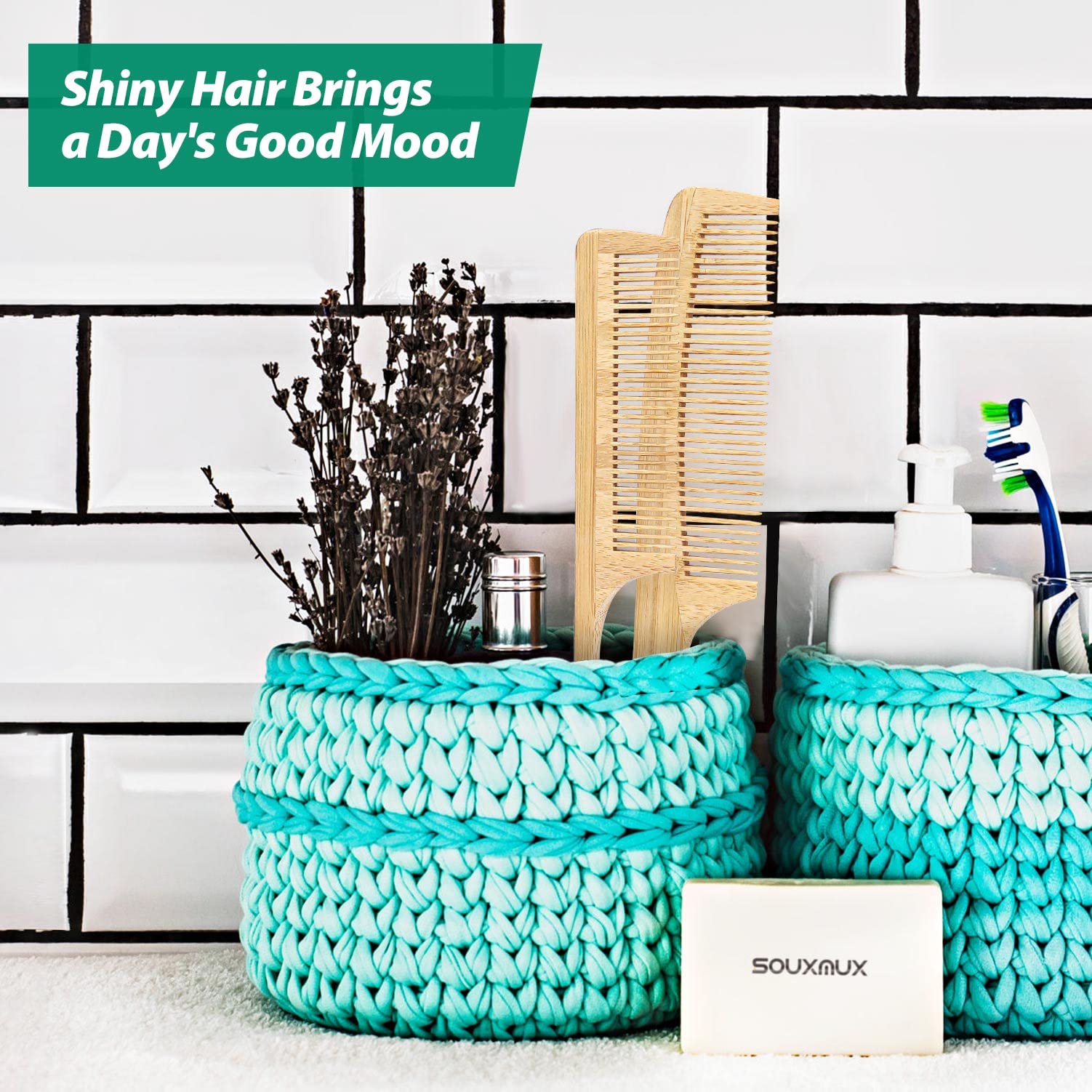 SouxMux bamboo comb set in portable pouch ready for grooming on the go.