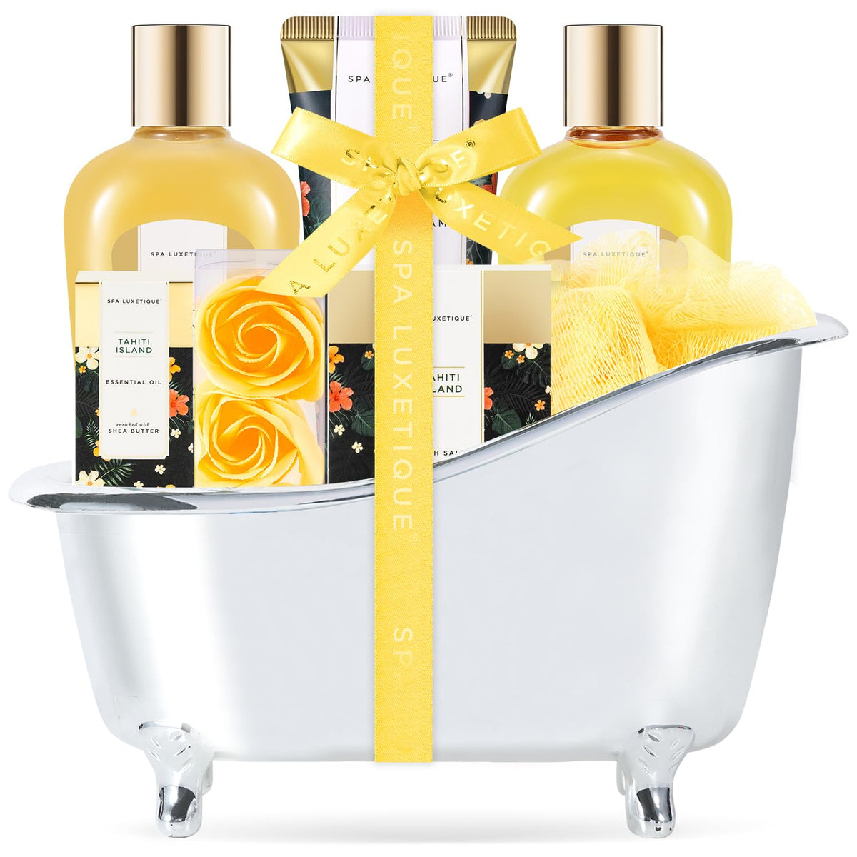 Spa Luxetique 8pc gift basket unboxed, ready for gifting with luxurious presentation.